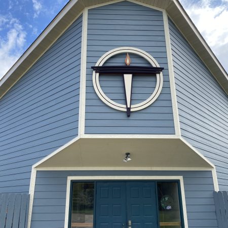 Exterior of the front door of the church